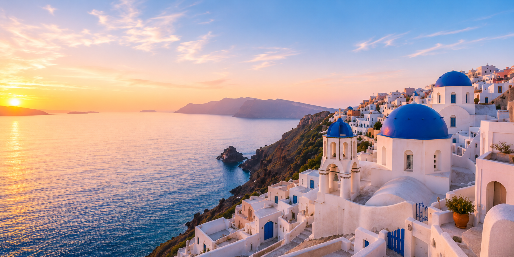 Santorini cliffside at golden hour